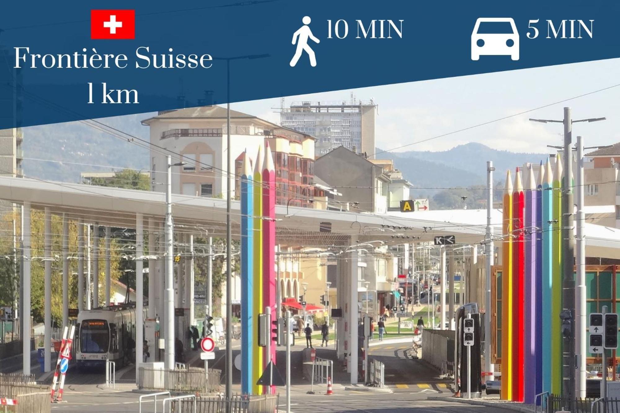 Homey Keola - Parking Prive Gratuit - Aux Portes De Geneve - Au Pied Du Tram - Appartement Avec 1 Chambre Et Un Grand Salon Avec Un Canape-Lit Амбиёи Экстерьер фото